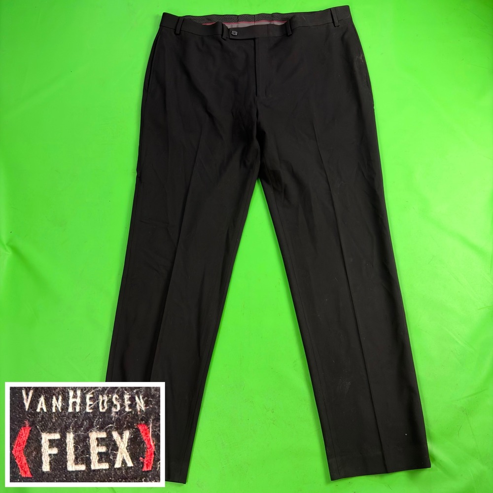 Van Heusen Dress Pants Mens 38/32 Black Flex Flat Front Stretch Office Slacks